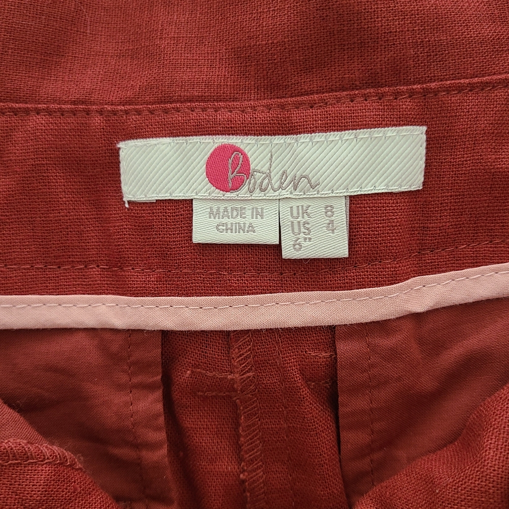 Boden St Ives Paperbag Shorts Women 4 Rust Linen Blend Tie Belt High Waist - Picture 5 of 5